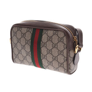 Gucci Shoulder GG Greige Gray Brown Supreme Canvas Brown Bag Ophidia Leather